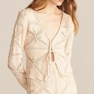 Rebecca Taylor Ribbon-Tie Crochet Cardigan Size S Cottagecore Coquette Boho
